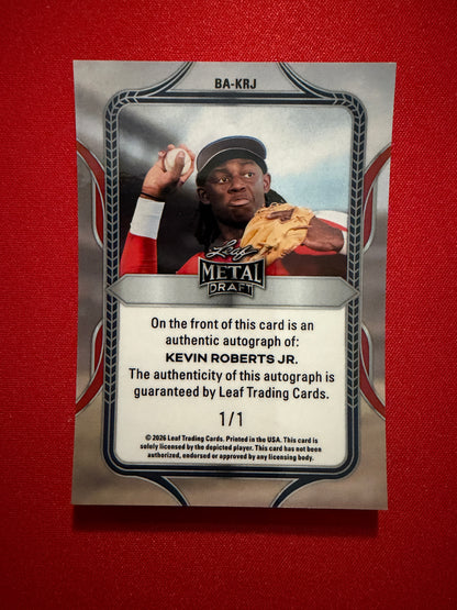 Kevin Roberts Jr. 2026 Leaf Metal Draft Edition Baseball Base Auto Black 1/1