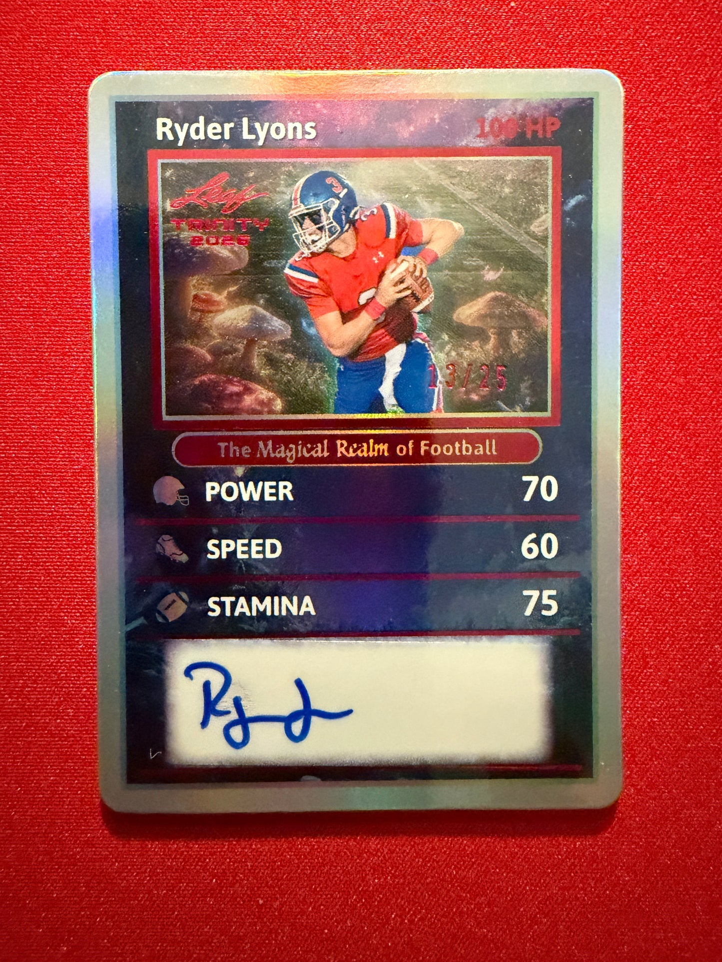 2026 Leaf Trinity Ryder Lyons Magical Realm of Football Auto Red /25