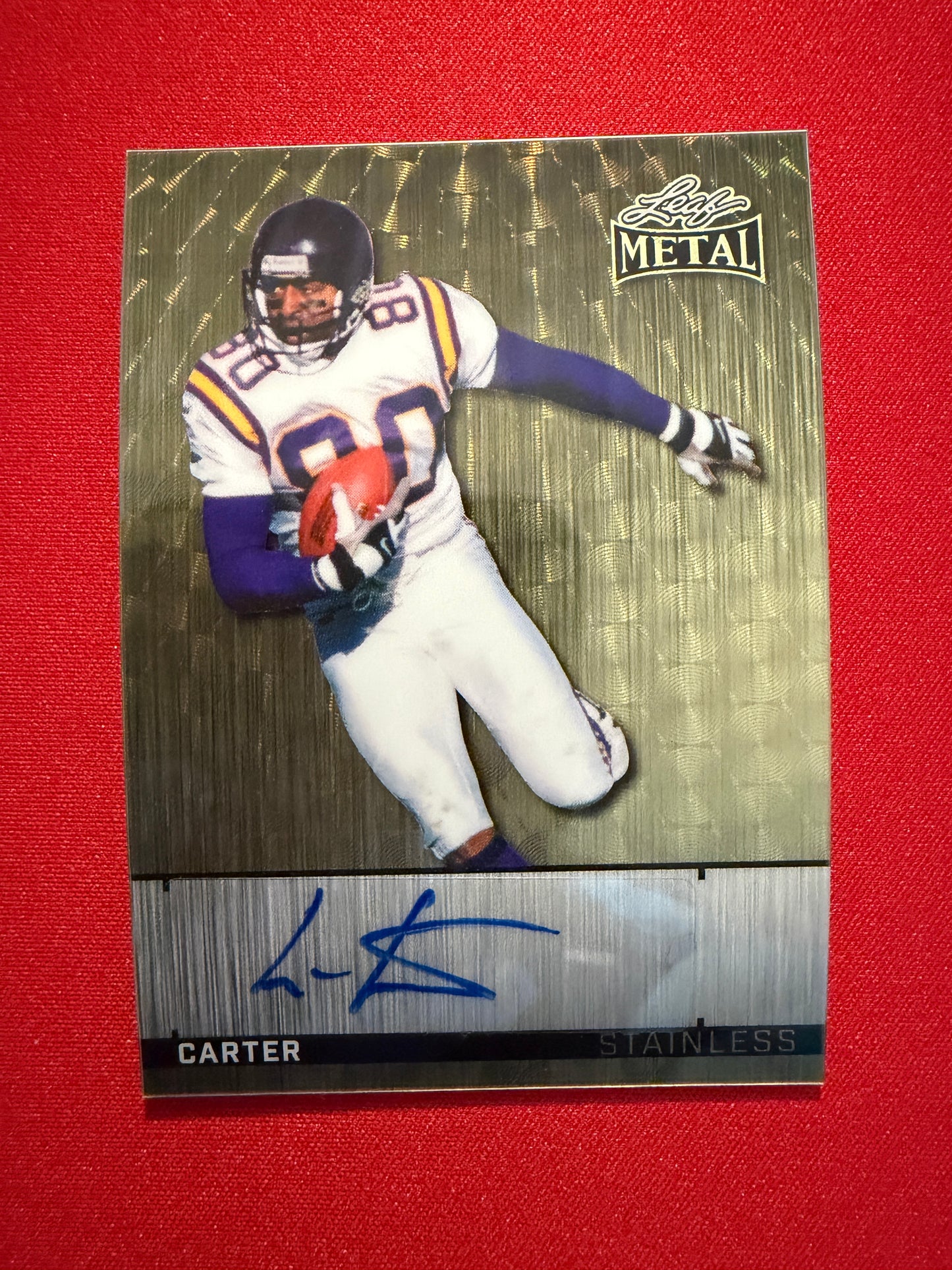 Chris Carter 2026 Leaf Metal Football Stainless Auto Gold Super Prismatic 1/1