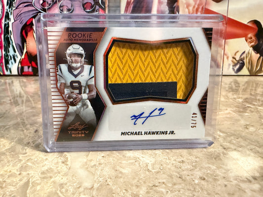 Michael Hawkins Jr. 2026 Leaf Trinity Rookie Auto Mem Multicolor Patch