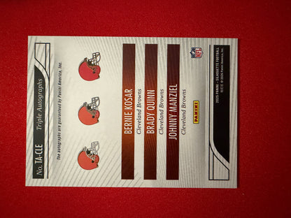 Bernie Kosar Brady Quinn Manziel 2025 Panini Silhouette Triple Autographs 1/25 Bookend
