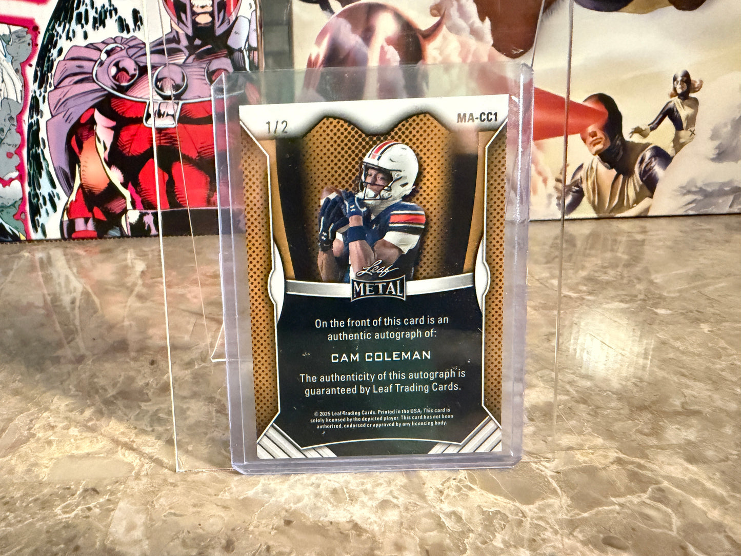 Cam Coleman 2026 Leaf Trinity Football Metal On-Card Auto Purple Shimmer 1/2