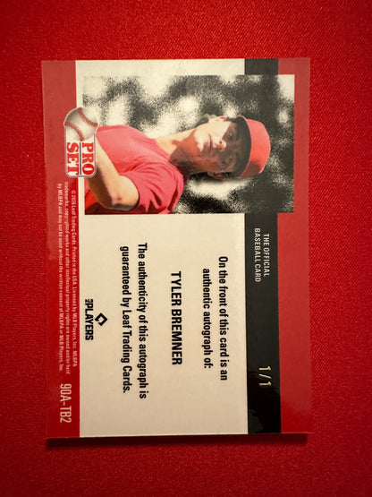 Tyler Bremner 2026 Leaf Pro Set Prospects 1990 Red, White and Blue Prismatic Auto 1/1