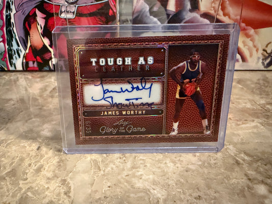James Worthy 2025 Leaf Glory of the Game Tough As Leather Substrate Auto /35