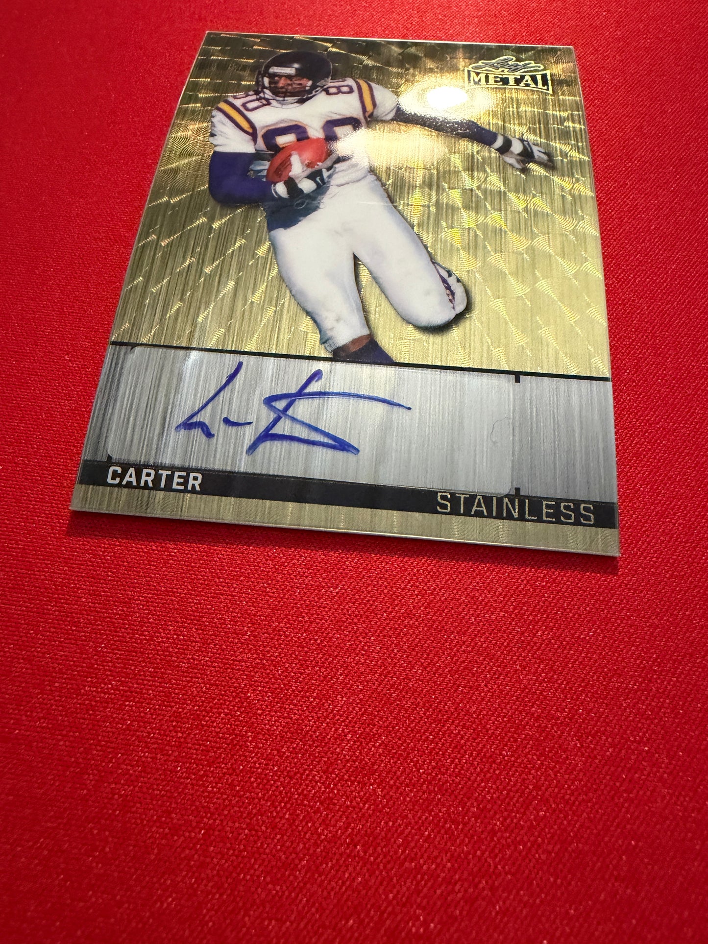 Chris Carter 2026 Leaf Metal Football Stainless Auto Gold Super Prismatic 1/1