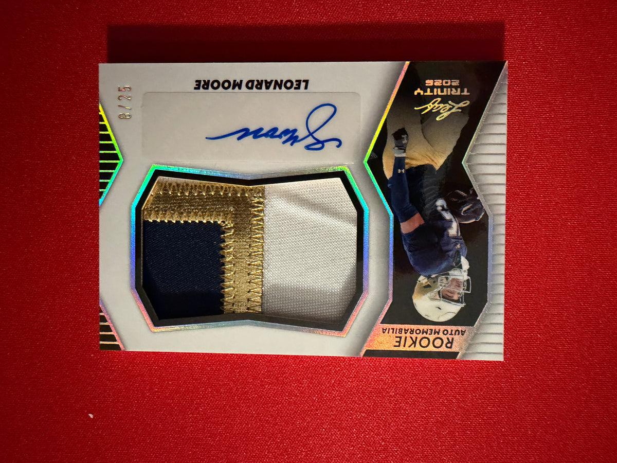 Leonard Moore 2026 Leaf Trinity Rookie Auto Mem Multicolor Three Color Patch /25