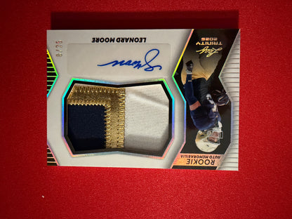 Leonard Moore 2026 Leaf Trinity Rookie Auto Mem Multicolor Three Color Patch /25
