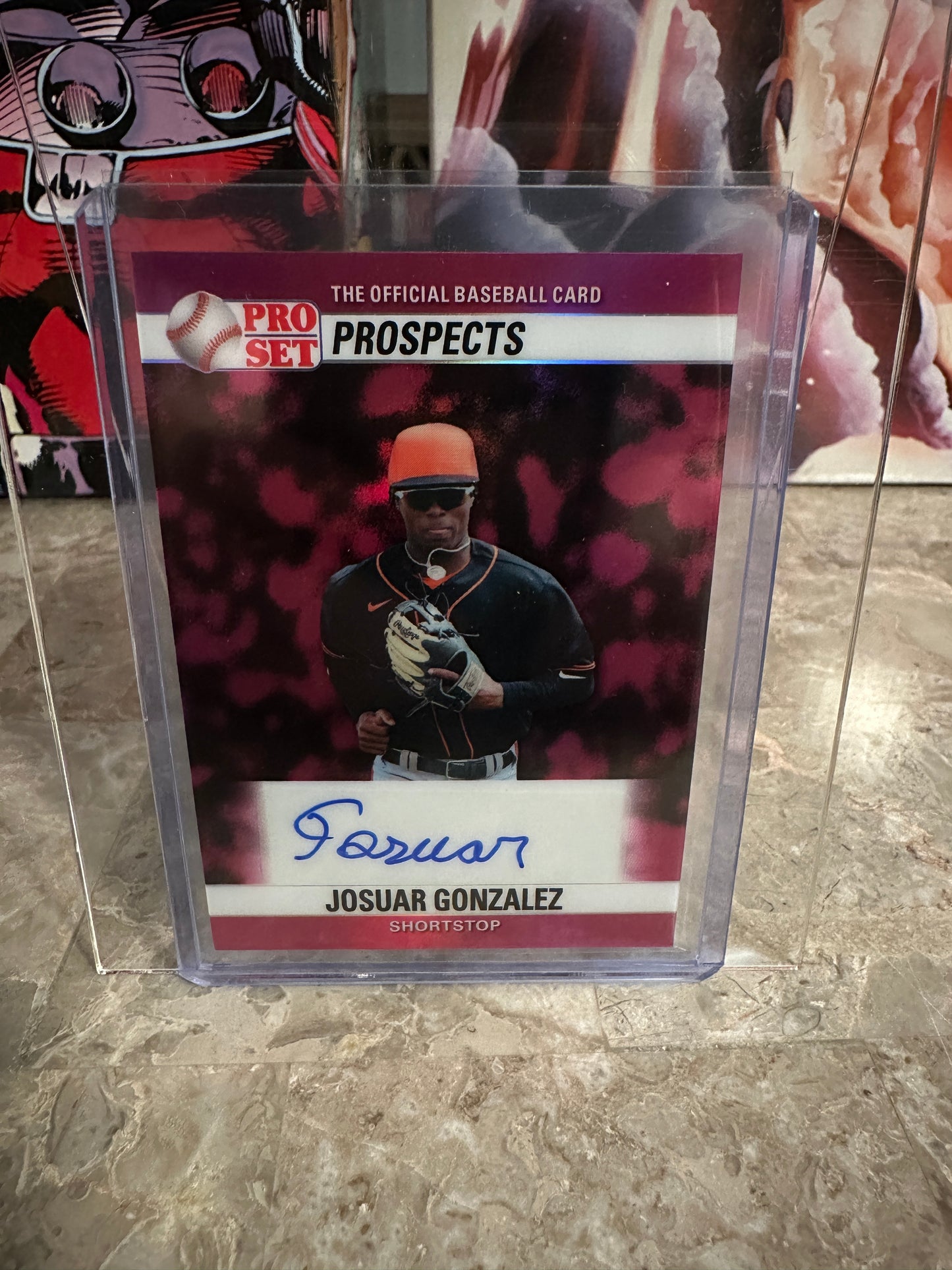 Josuar Gonzalez 2026 Leaf Pro Set Prospects 1990 Pink Prismatic Autograph 1/7