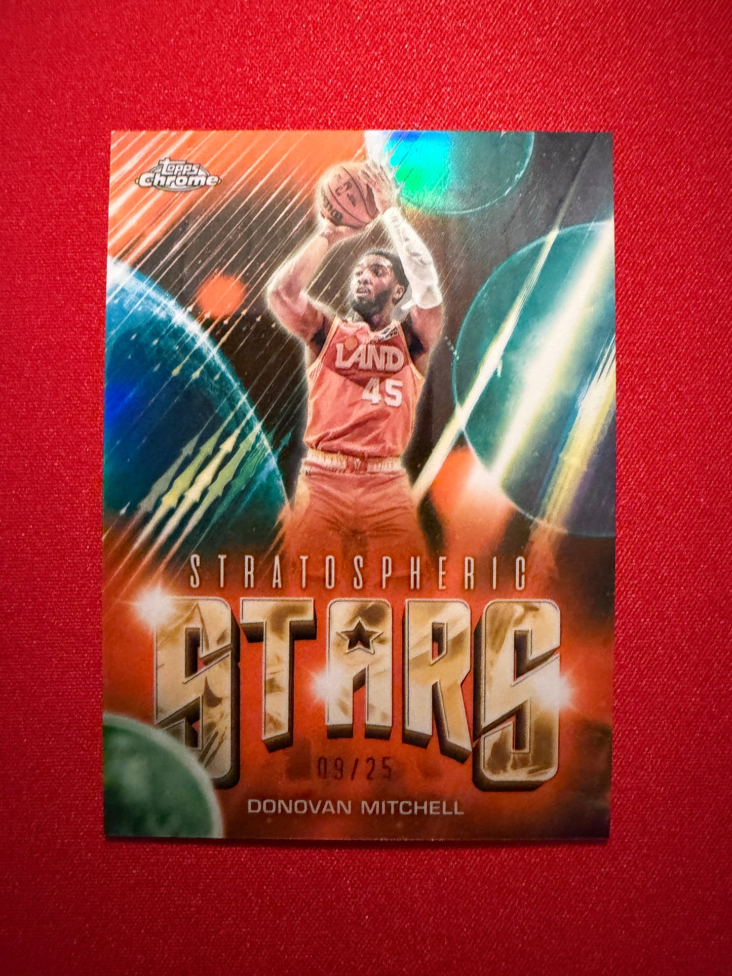 Donovan Mitchell 2026 Topps Chrome Stratospheric Stars Orange Color Match /25