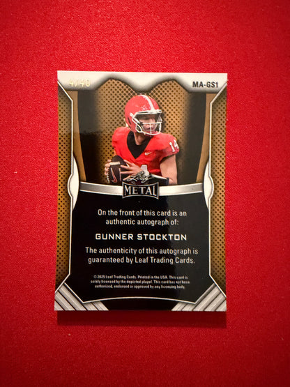 Gunner Stockton 2026 Leaf Trinity Football Metal Auto Orange Shimmer /40