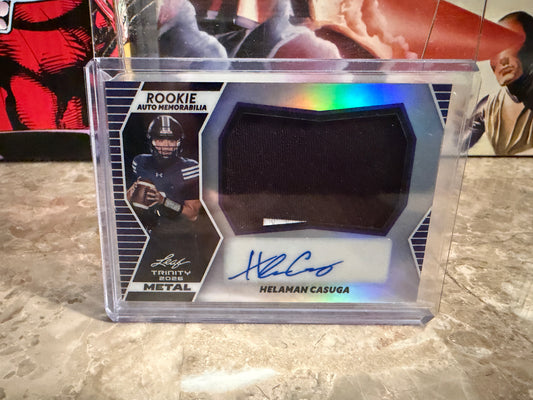 Helaman Casuga 2026 Leaf Trinity Football Rookie Auto Mem Metal Purple 1/6
