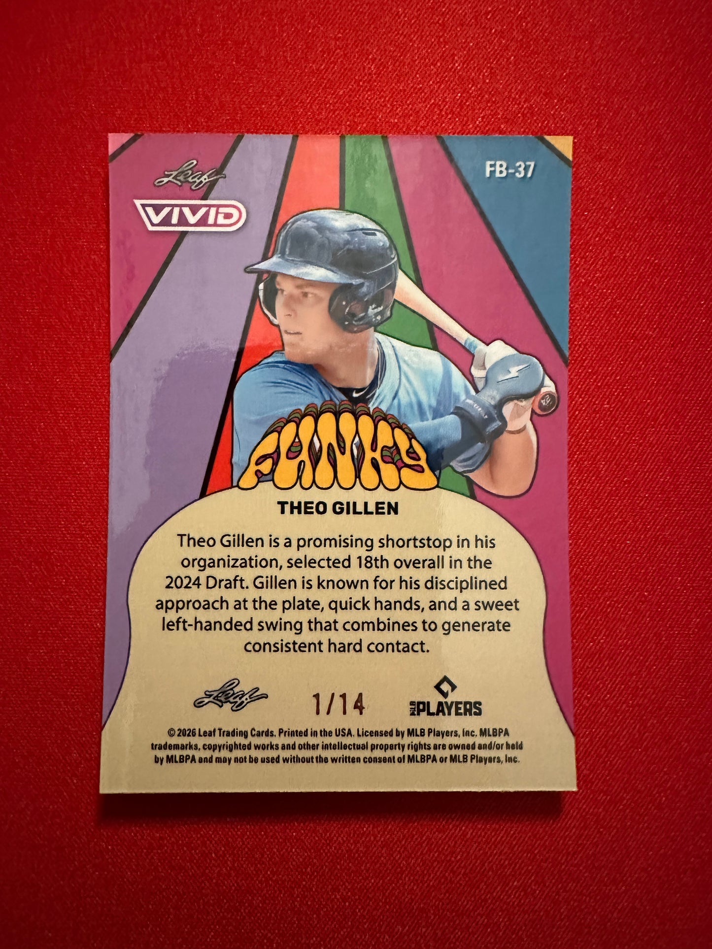 Theo Gillen 2026 Leaf Vivid Baseball Funky Red /14