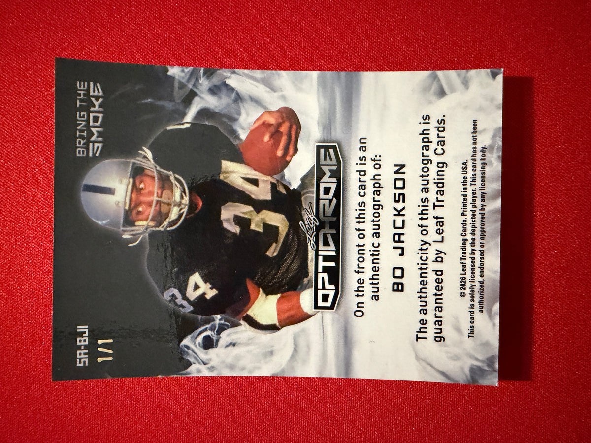 Bo Jackson 2026 Leaf Optichrome Football Bring the Smoke Auto Super Gold 1/1