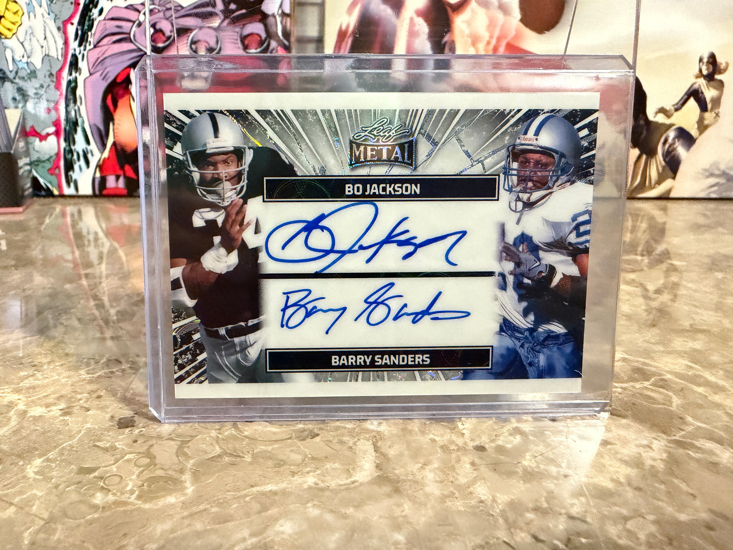 2026 Leaf Pro Set Metal Barry Sanders Bo Jackson On-Card Auto 7/7 Bookend
