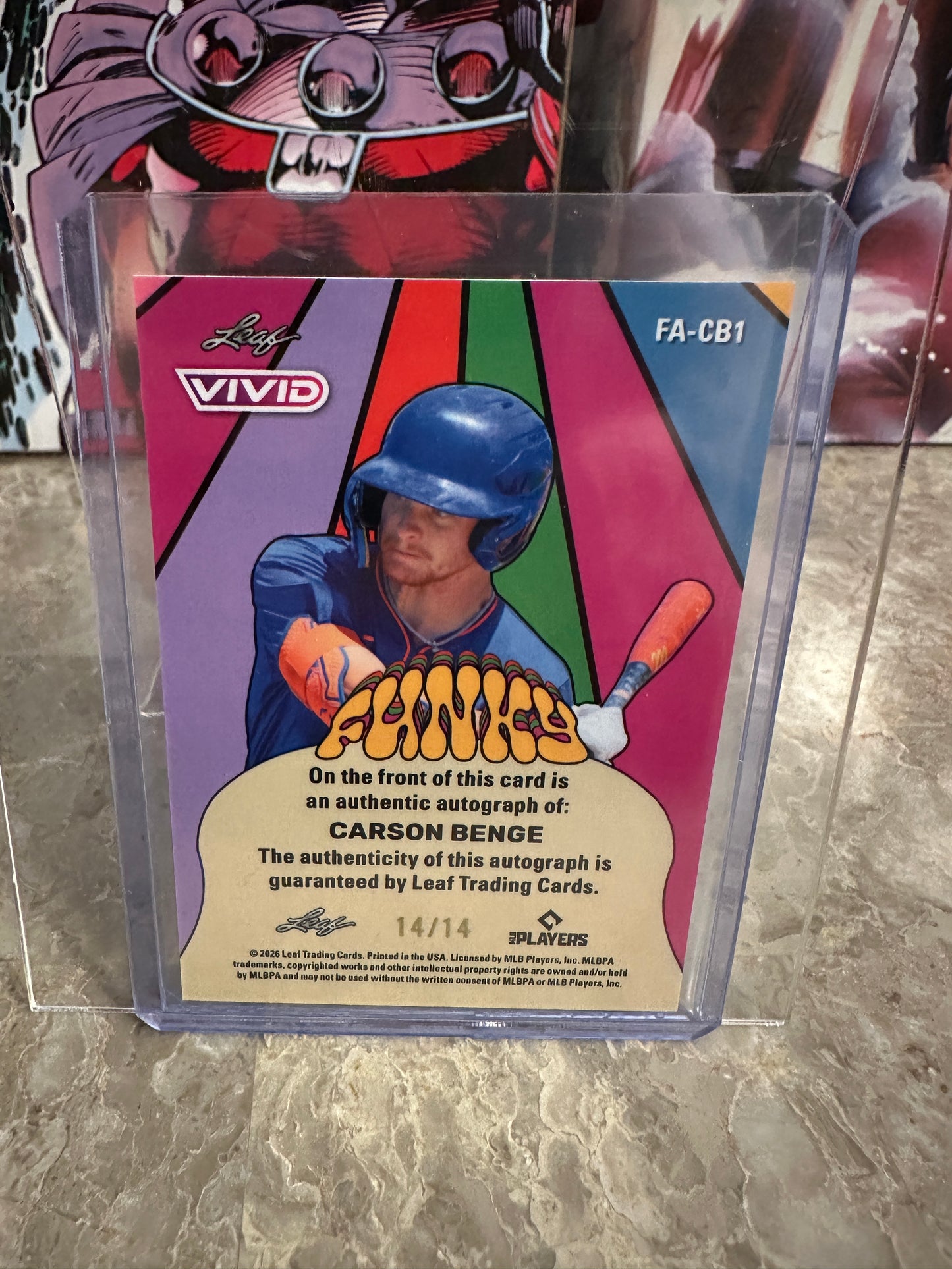 Carson Benge 2026 Leaf Vivid Funky Red Techno Auto 14/14 Bookend Mets Rookie