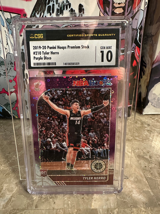 Tyler Herro #210 CSG 10 Gem Mint (2019 Panini Hoops Premium Stock) - Purple Disco