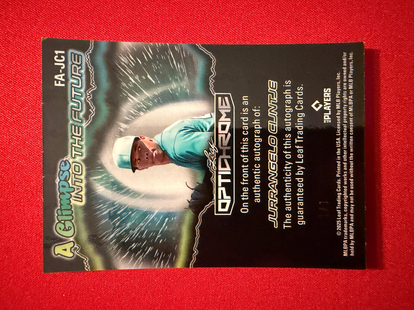 Jurrangelo Cijntje 2025 Leaf Optichrome Baseball Glimpse Into Future Auto Black 1/1