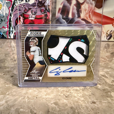 CJ Carr 2026 Leaf Trinity Rookie Auto Mem Metal Super Gold Rubber Patch 1/1