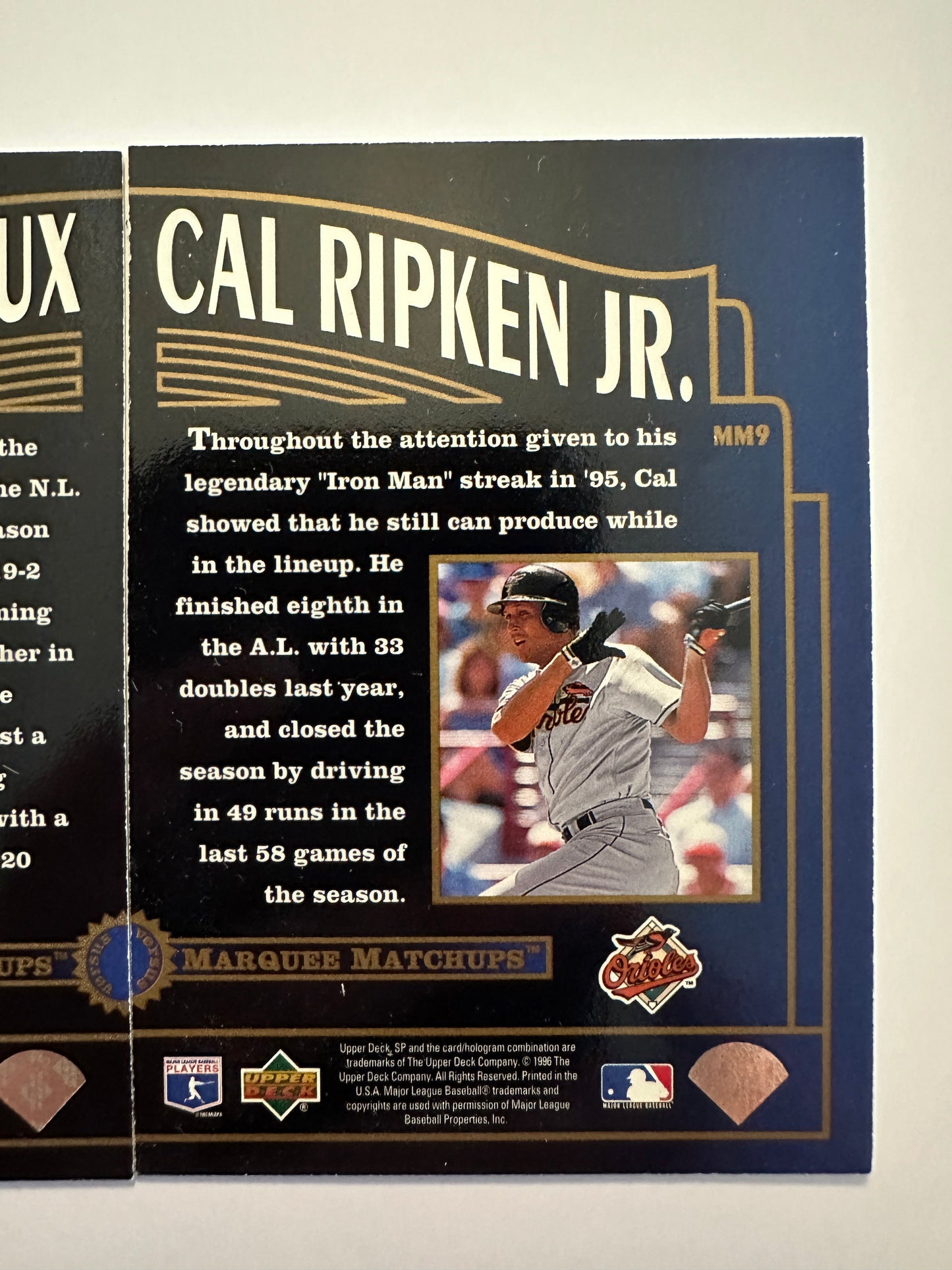 Cal Ripken Jr. #MM9/Greg Maddux #MM10 (1996 Upper Deck SP Marquee Matchups)