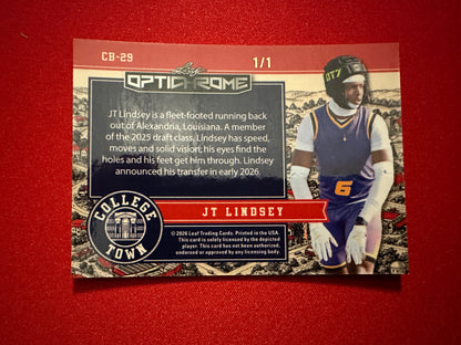 JT Lindsey 2026 Leaf Optichrome Football College Town Black Shimmer 1/1