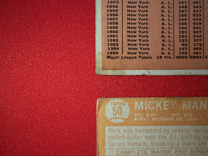 MICKEY MANTLE 2-Card Lot - 1964 Topps #50 & 1966 Topps #50 - Low Grade