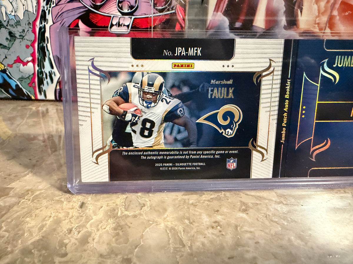 Marshall Faulk 2025 Panini Silhouette Jumbo Patch Auto Nike Swoosh Booklet /25
