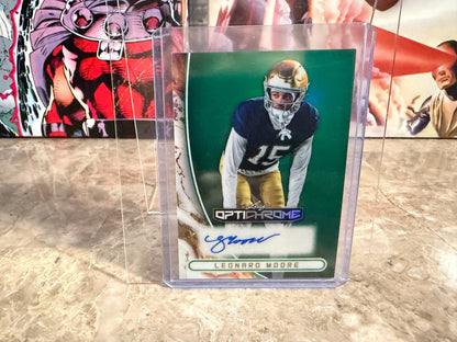 Leonard Moore 2026 Leaf Optichrome Football Base Auto Green Prismatic /3