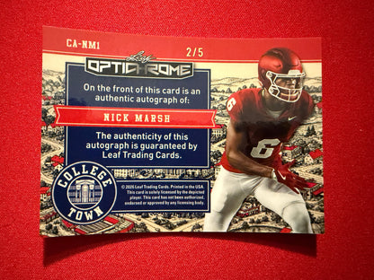 Nick Marsh 2026 Leaf Optichrome Football College Town Blue Prismatic /5