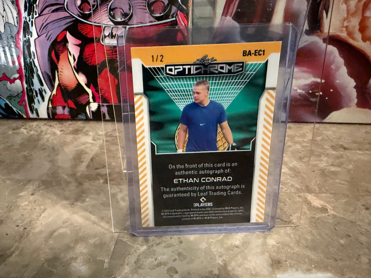 Ethan Conrad 2025 Leaf Optichrome Baseball Base Auto Red Lava 1/2