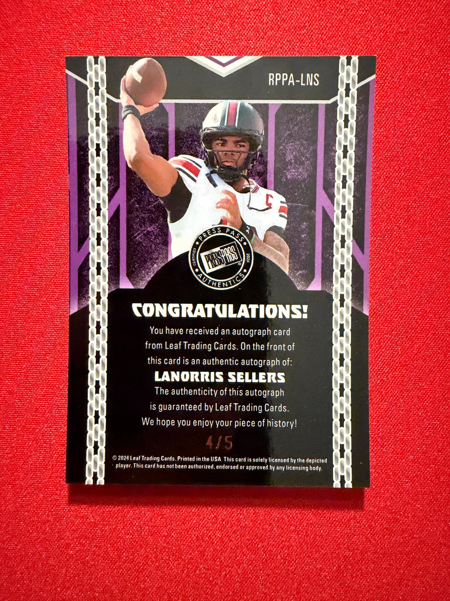 LaNorris Sellers 2024 Leaf Metal Collective Press Pass Auto Black /5