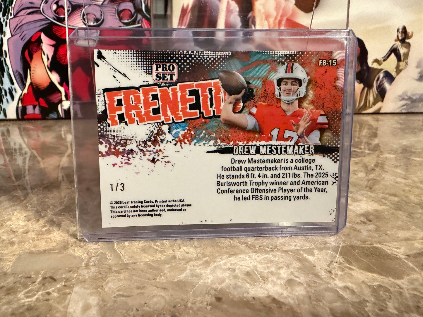 2026 Leaf Pro Set Metal Football Drew Mestemaker Frenetic Orange Color Match 1/3