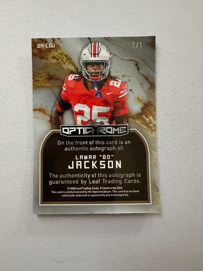 (2026/05/23) Lamar “Bo” Jackson Gold Super Prismatic 1/1 Auto 2026 Leaf Optichrome Football