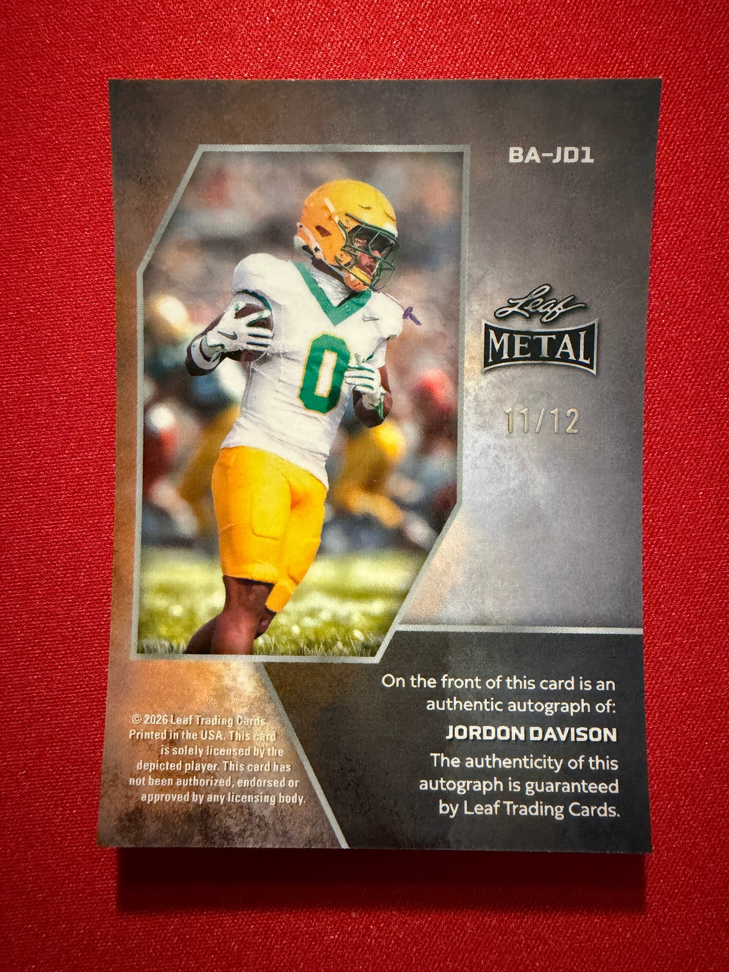 2026 Leaf Metal Football Jordon Davison Auto Silver Shimmer /12