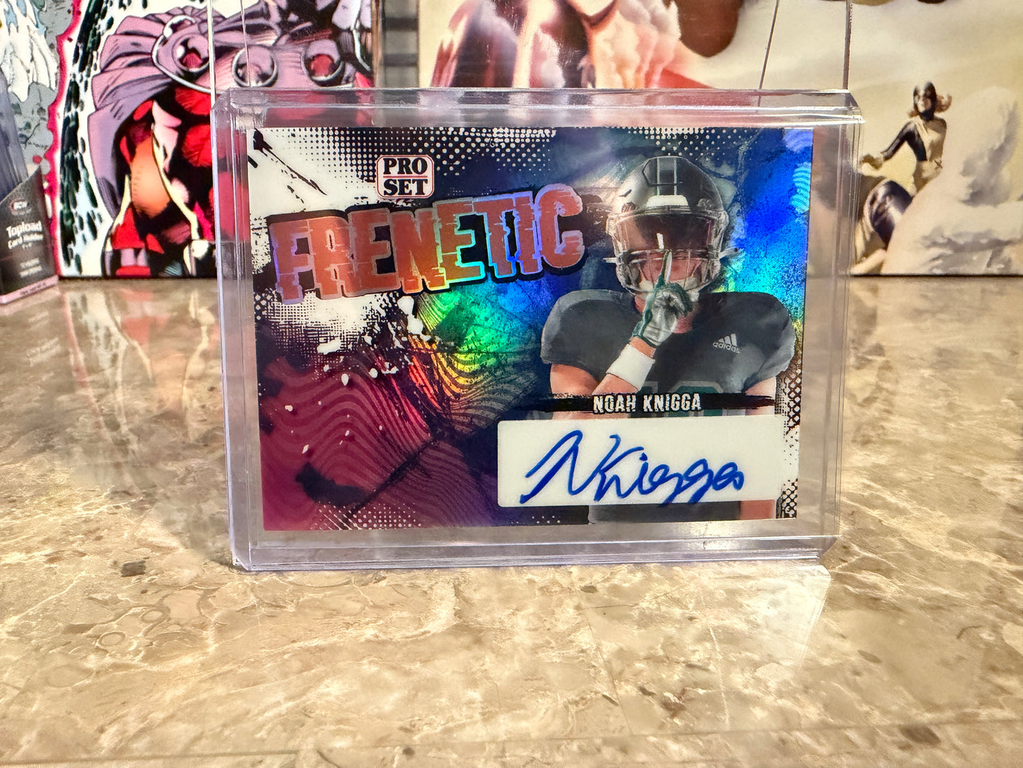 Noah Knigga 2026 Leaf Pro Set Metal Football Frenetic Auto Blue /5