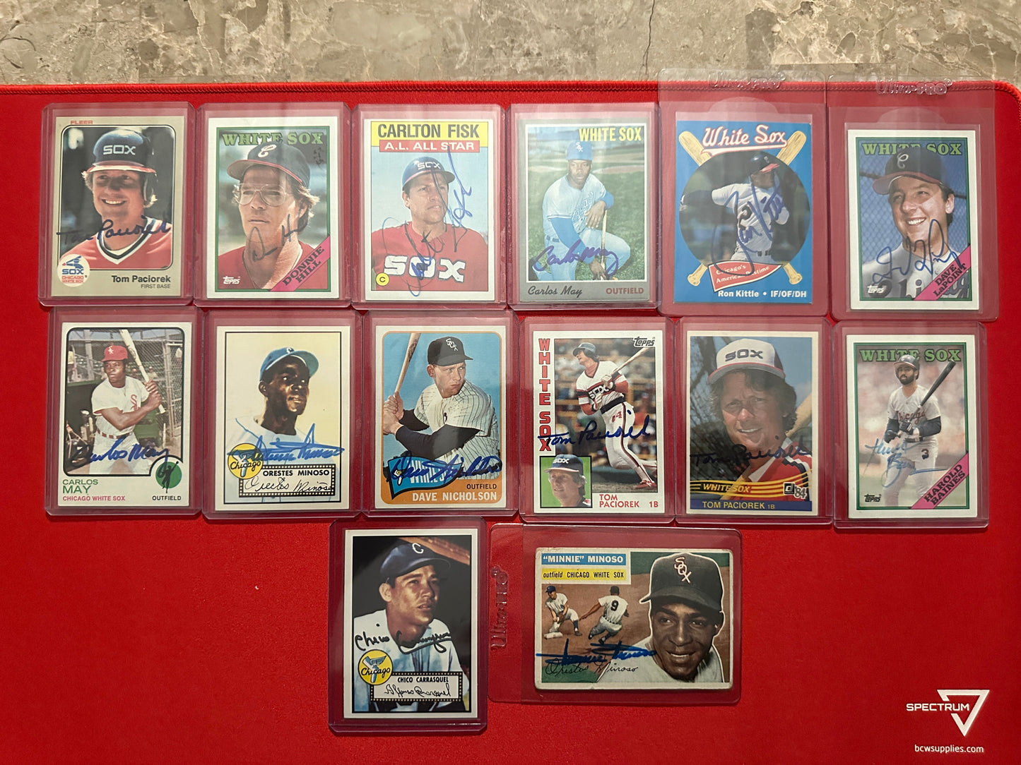 14 White Sox Signed Card Lot 1956-1989 Minnie Minoso Carlton Fisk Harold Baines