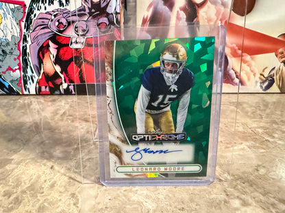 Leonard Moore 2026 Leaf Optichrome Football Base Auto Green Crystal /3