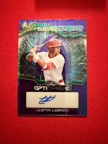 Justin Lebron 2025 Leaf Optichrome Baseball Glimpse Into Future Auto Purple /5