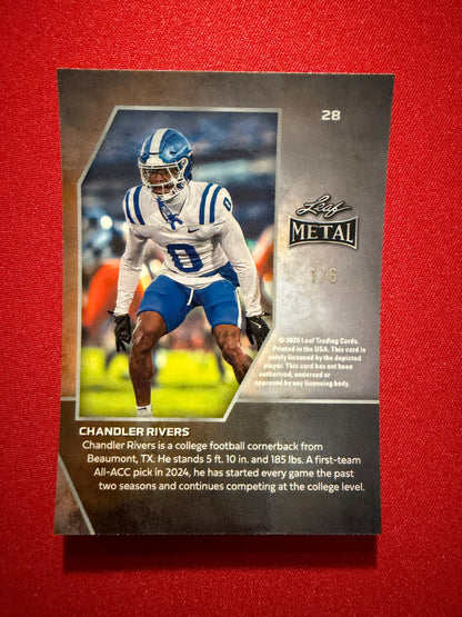 2026 Leaf Metal Football Chandler Rivers Pink Shimmer 1/6 Ravens Draft Pick