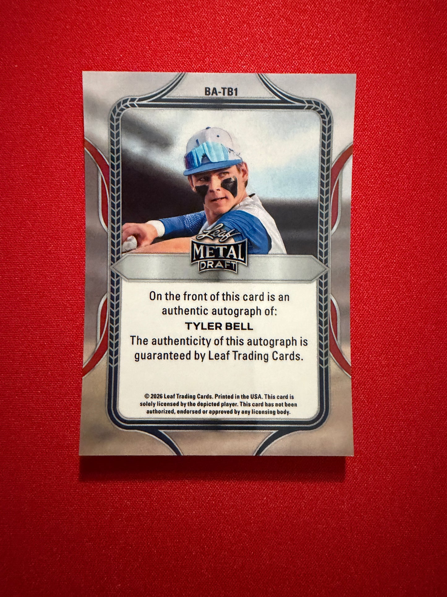 Tyler Bell 2026 Leaf Metal Draft Edition Baseball Base Auto #BA-TB1