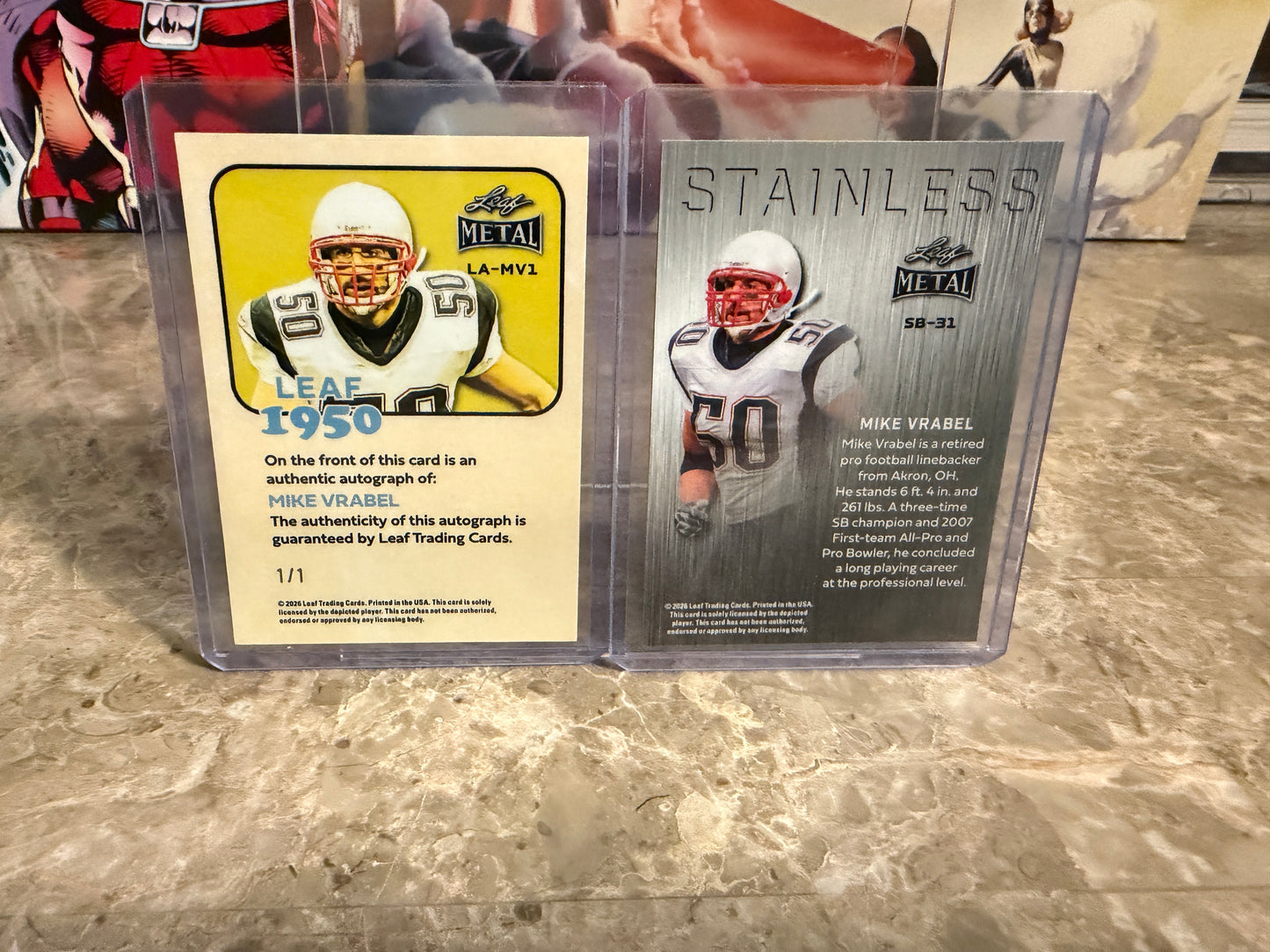 2026 Leaf Metal Mike Vrabel Gold Crystal 1/1 Auto 2-Card Lot