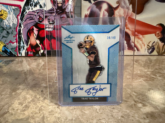 Trae Taylor 2026 Leaf Trinity Football Base Auto Platinum /40