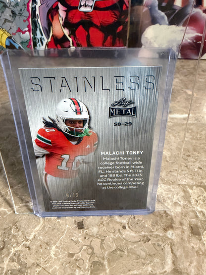 Malachi Toney 2026 Leaf Metal Football Silver Prismatic Stainless 9/12