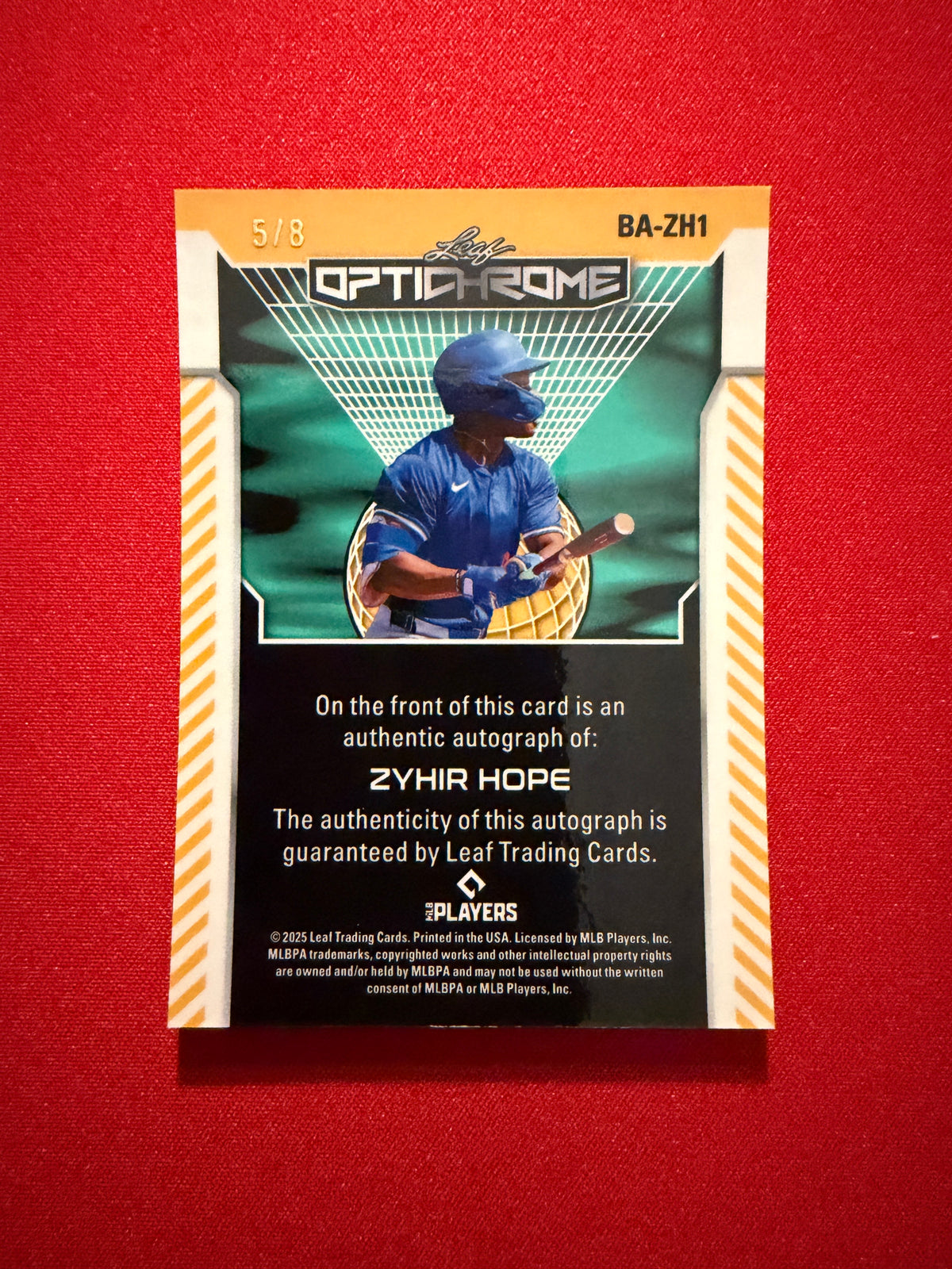 Zyhir Hope 2025 Leaf Optichrome Baseball Base Auto Pink Lava /8