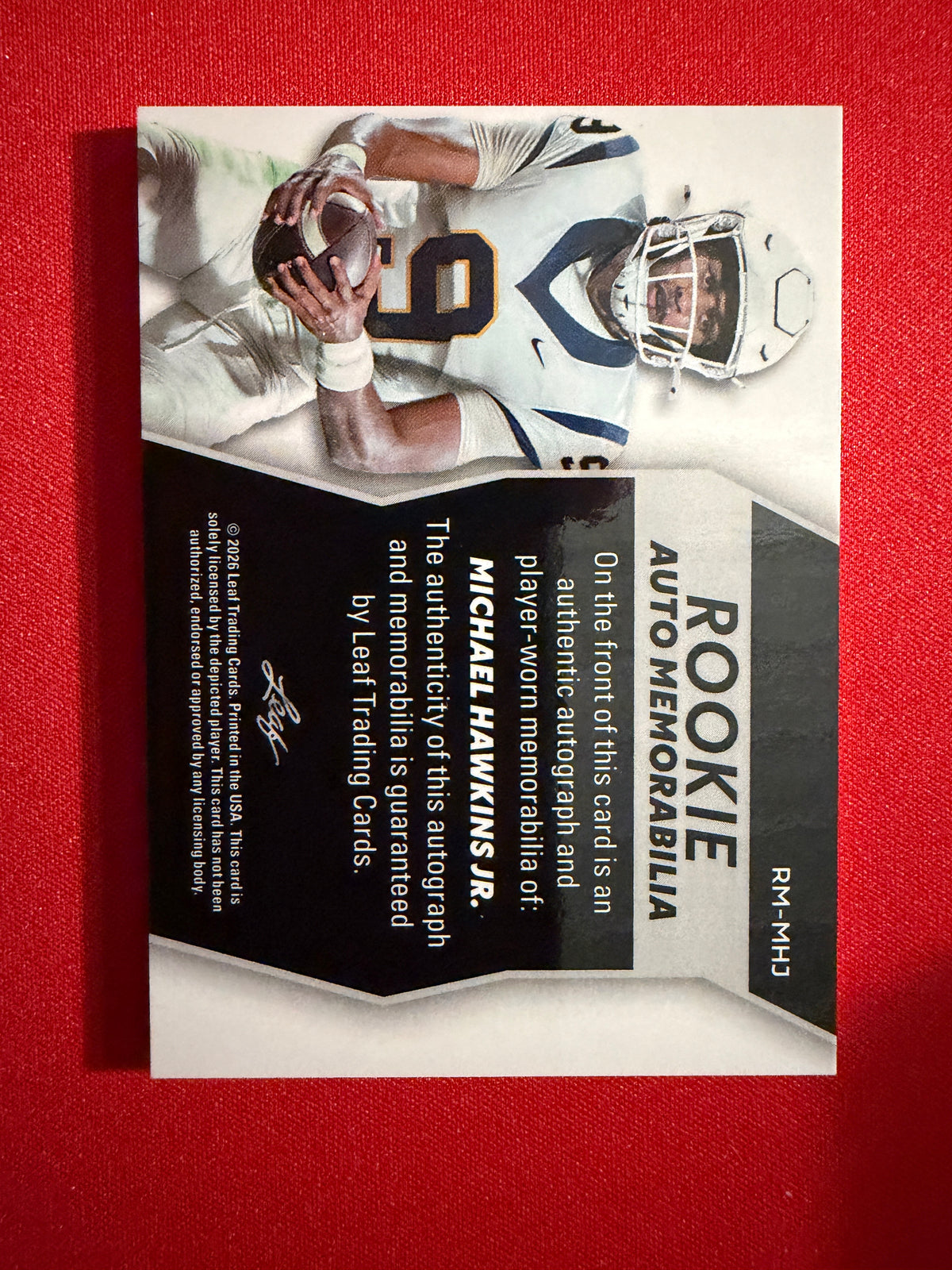Michael Hawkins Jr. 2026 Leaf Trinity Rookie Auto Mem Multicolor Patch