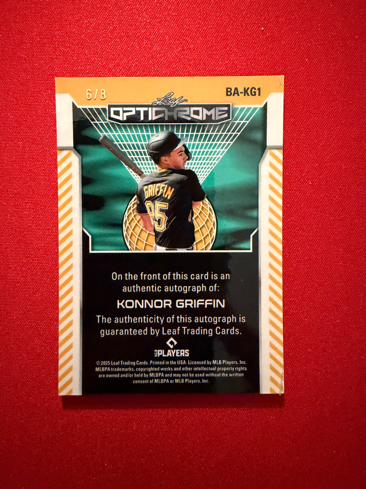 Konnor Griffin 2025 Leaf Optichrome Baseball Base Auto Pink Shimmer /8
