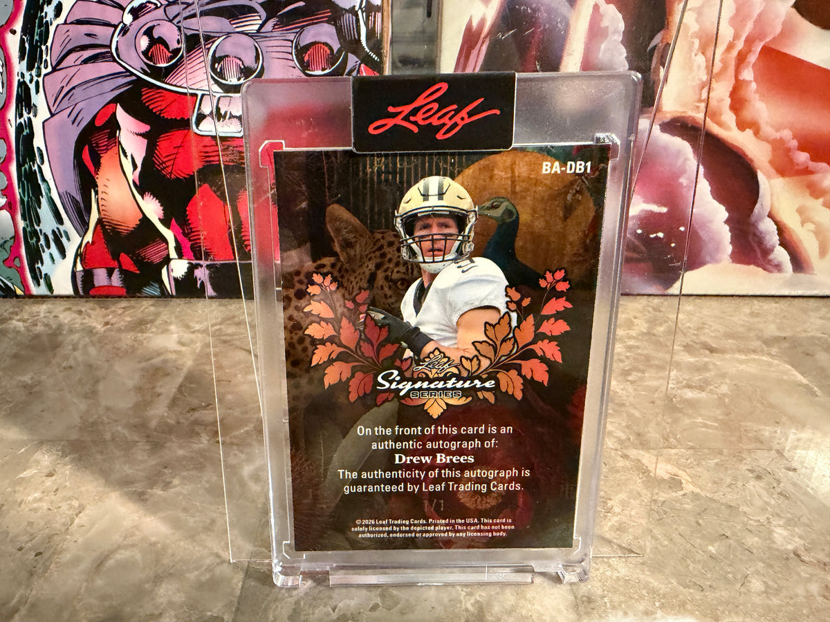 Drew Brees 2026 Leaf Signature Series Base Auto Gold Team Color Match 1/1