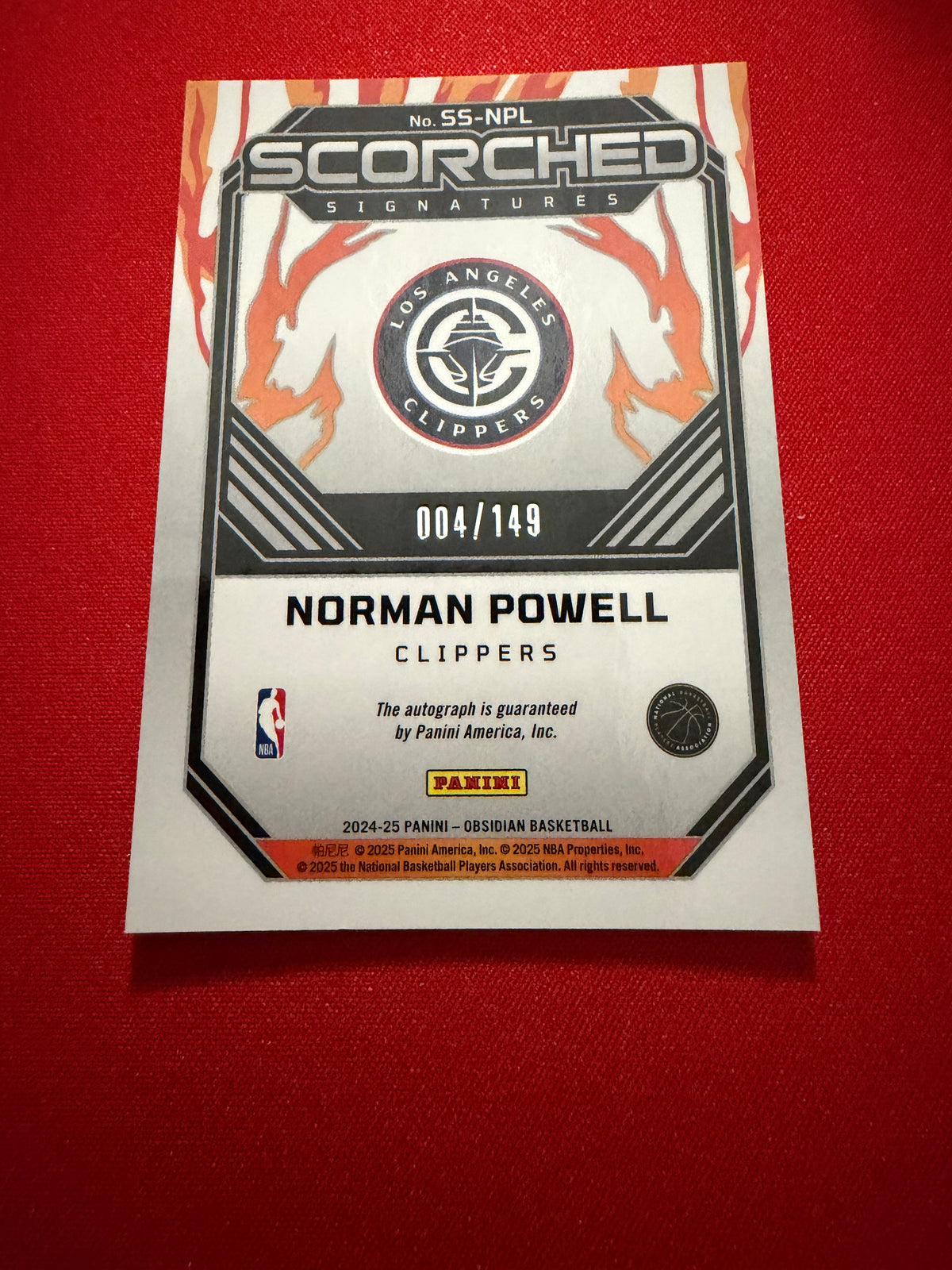 Norman Powell 2024-25 Panini Obsidian Basketball Scorched Auto Electric Etch /149