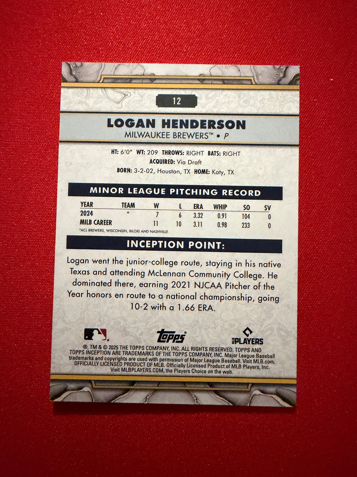 2025 Topps Inception Logan Henderson RC Rookie Card Purple /150 #12