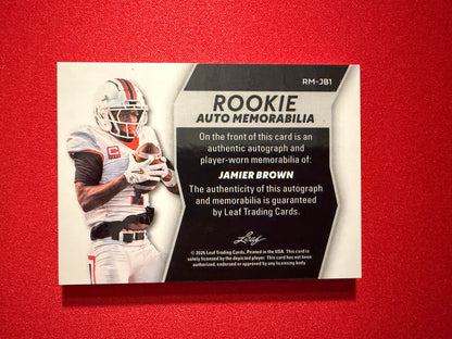 Jamier Brown 2026 Leaf Trinity Football Rookie Auto Memorabilia Patch Purple /15