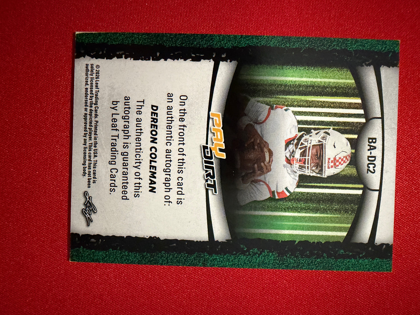 2026 Leaf Paydirt Football Dereon Coleman Auto Silver 1/1